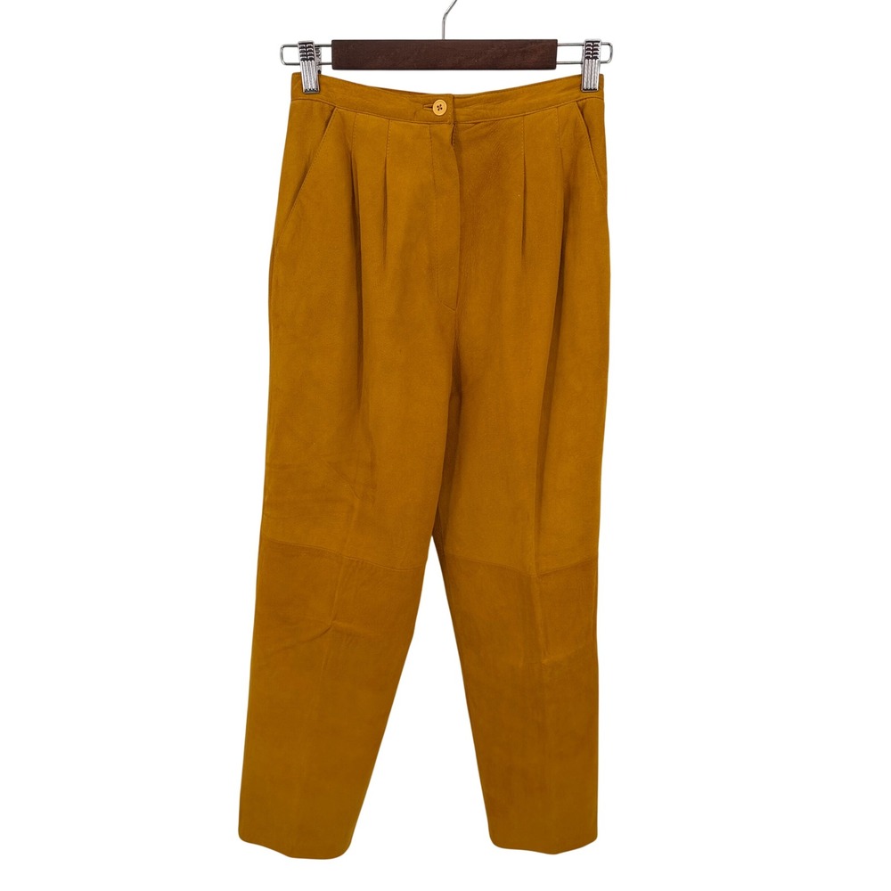 Y2K Semplice Womens 6 Pants Mustard Yellow 100% Lamb Suede Pleated Vintage READ‎